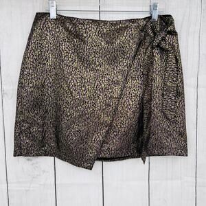 Express US 12 Womens NWOT Gold Jacquard Side Tie Mini Skirt